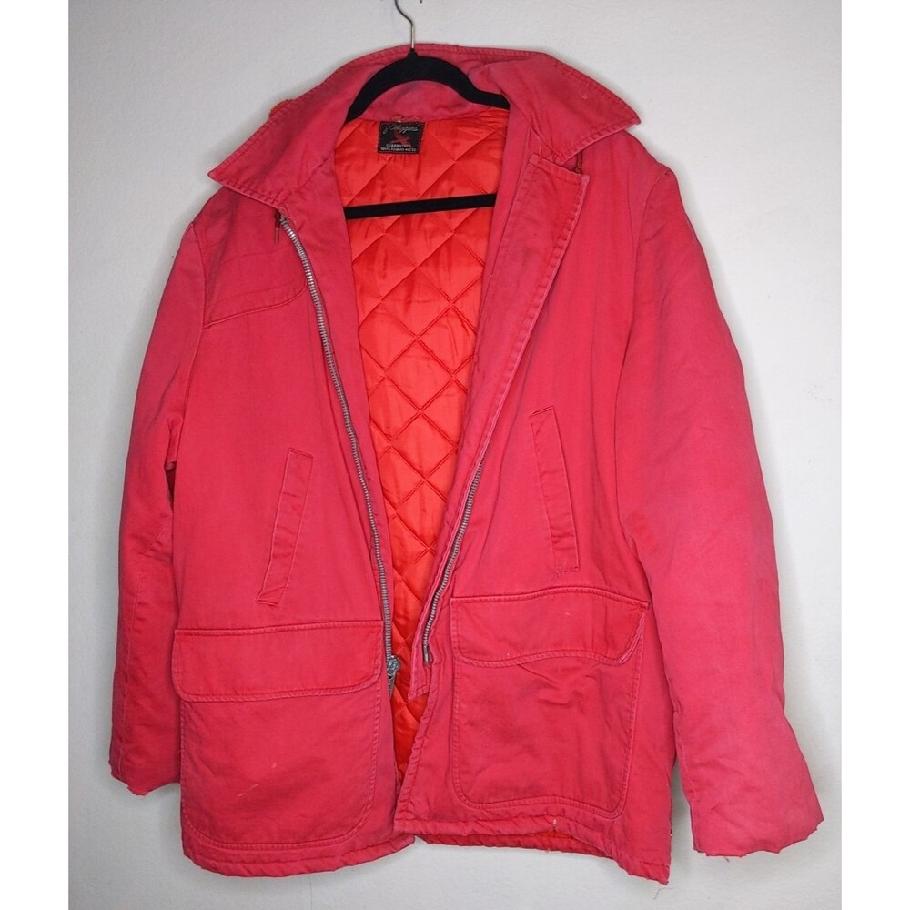 Vintage JC Higgins Heavy Red Bird Hooded Quilted Lined Jacket Worn Distressed XL